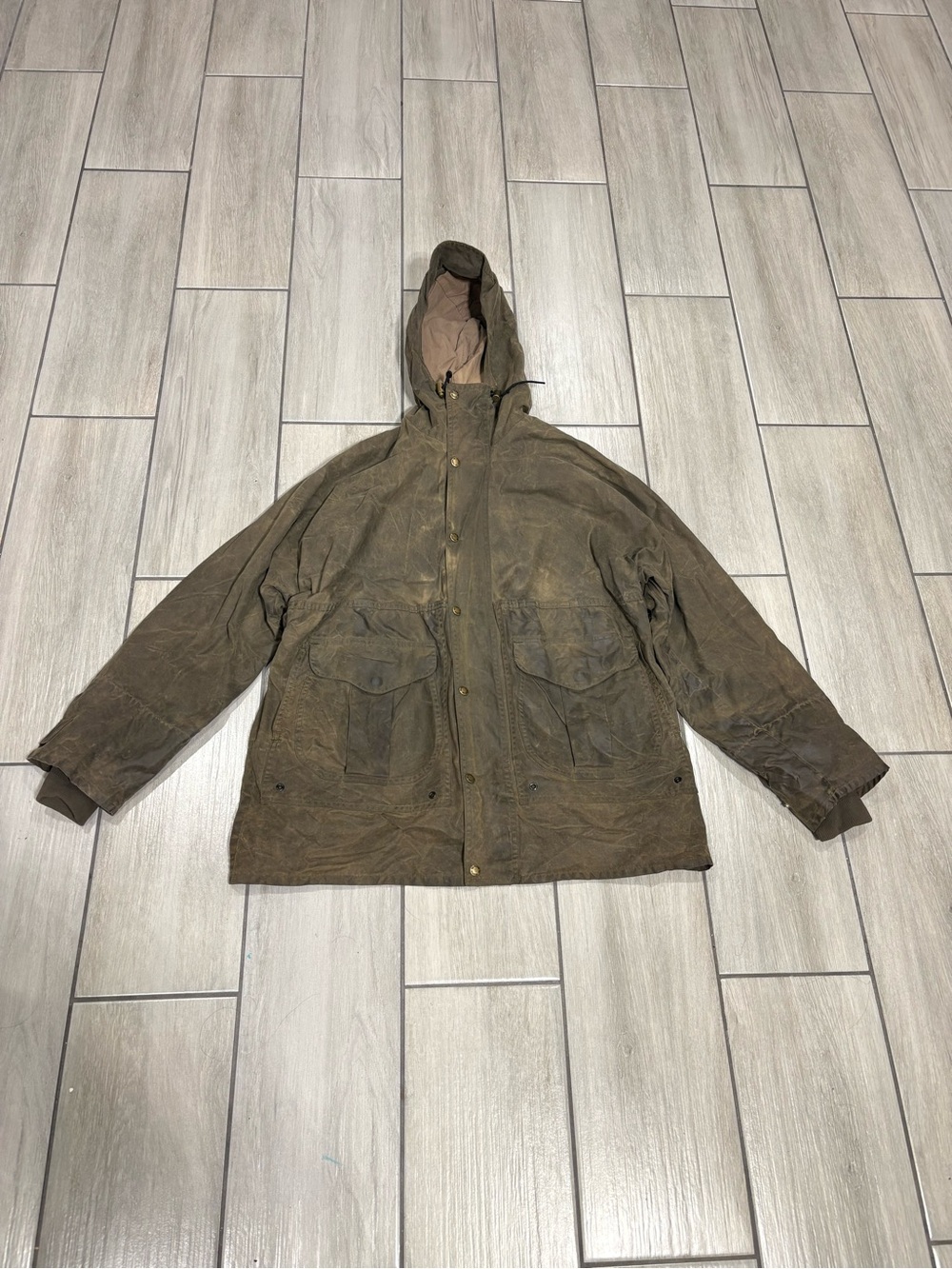 90s VTG Filson Style 435 Waxed Oiled Waterfowl Upland Coat Jacket - L Tin Cloth